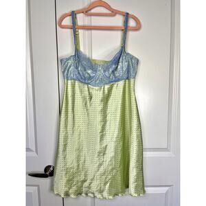 Cacique Babydoll Slip Dress Lingerie Green Blue Polka dot Size 18/20 Girly Fairy